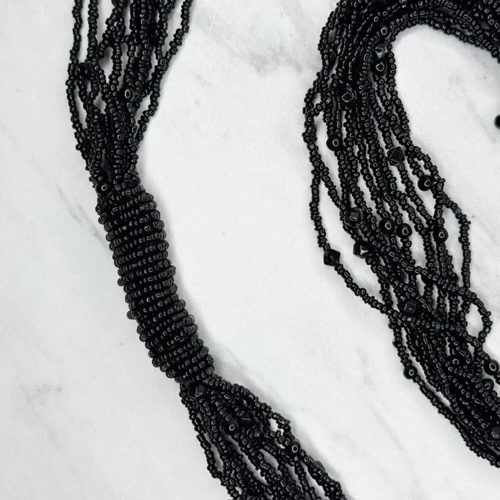 Black Beaded Multi Strand Tie Belt One Size (OS) ✨